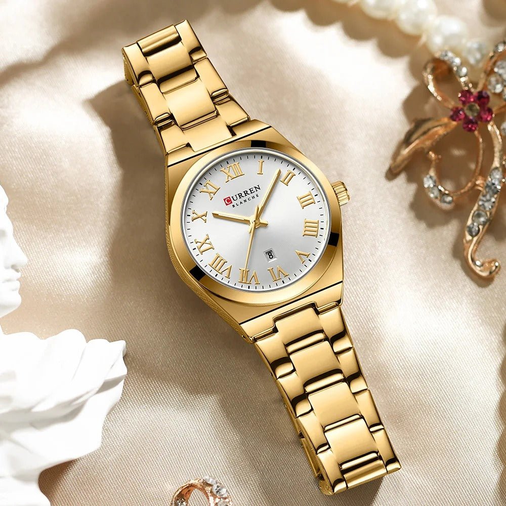 CURREN 9095 - Reloj de acero inoxidable para mujer