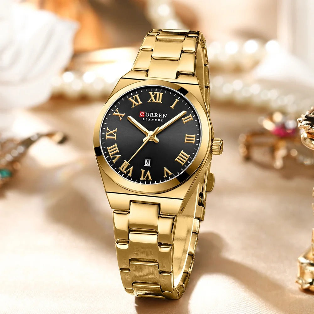 CURREN 9095 - Reloj de acero inoxidable para mujer