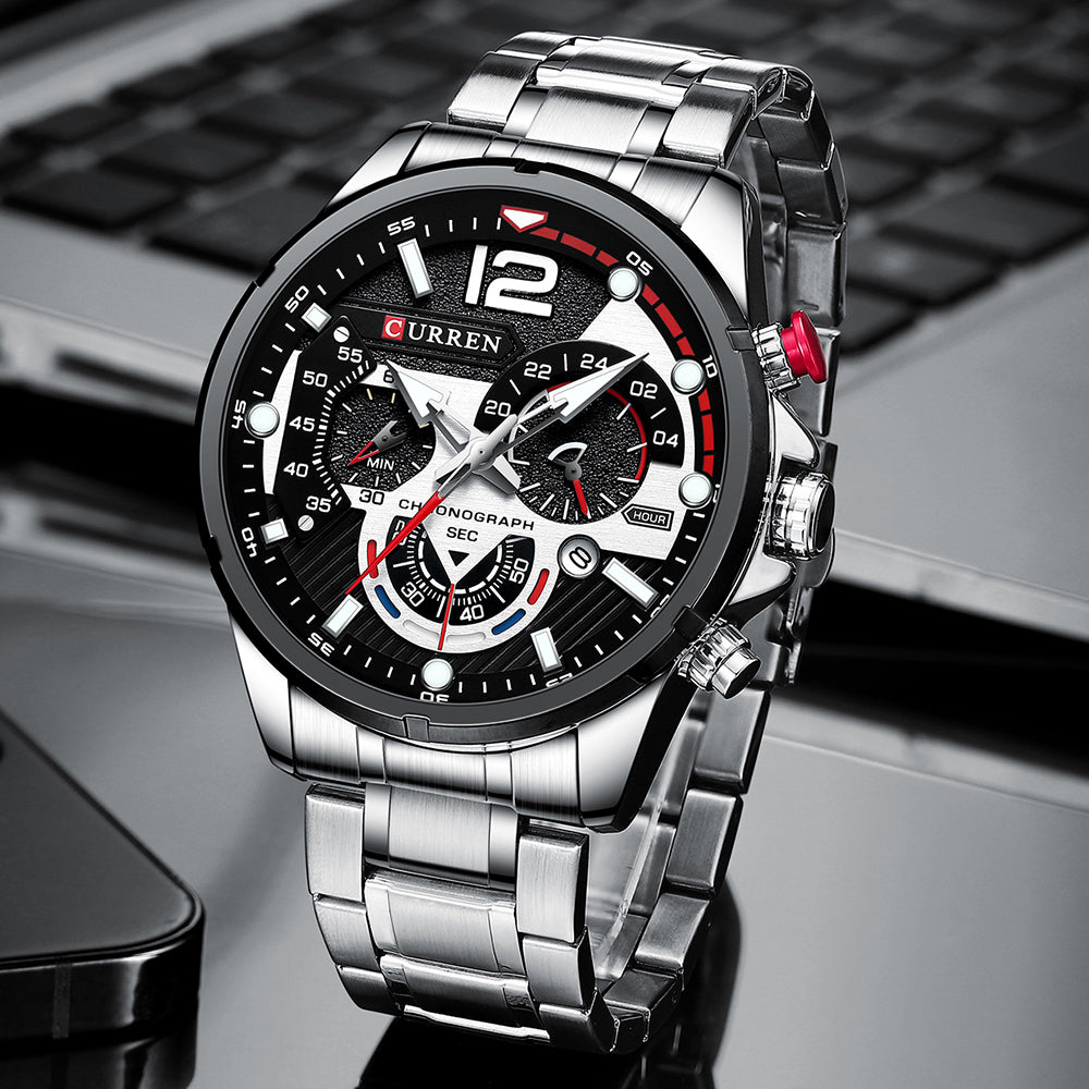 CURREN 8395 - Reloj de acero inoxidable para hombre