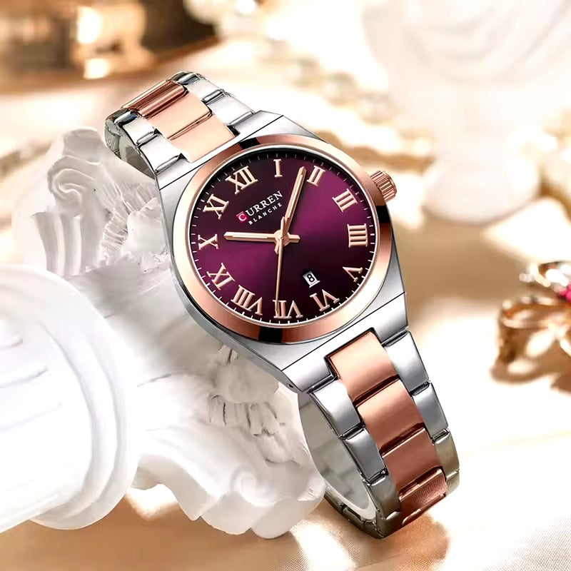 CURREN 9095 - Reloj de acero inoxidable para mujer
