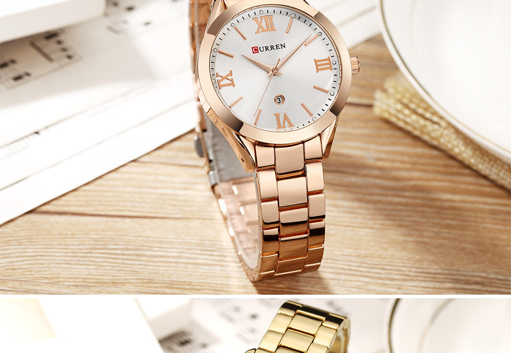 CURREN 9007 - Reloj de acero inoxidable para mujer