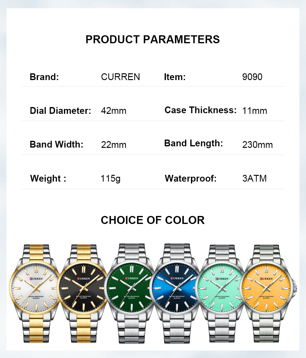 CURREN 9090 - Reloj de acero inoxidable para hombre