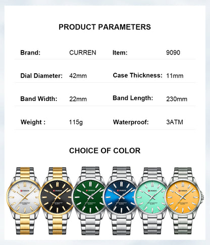 CURREN 9090 - Reloj de acero inoxidable para hombre
