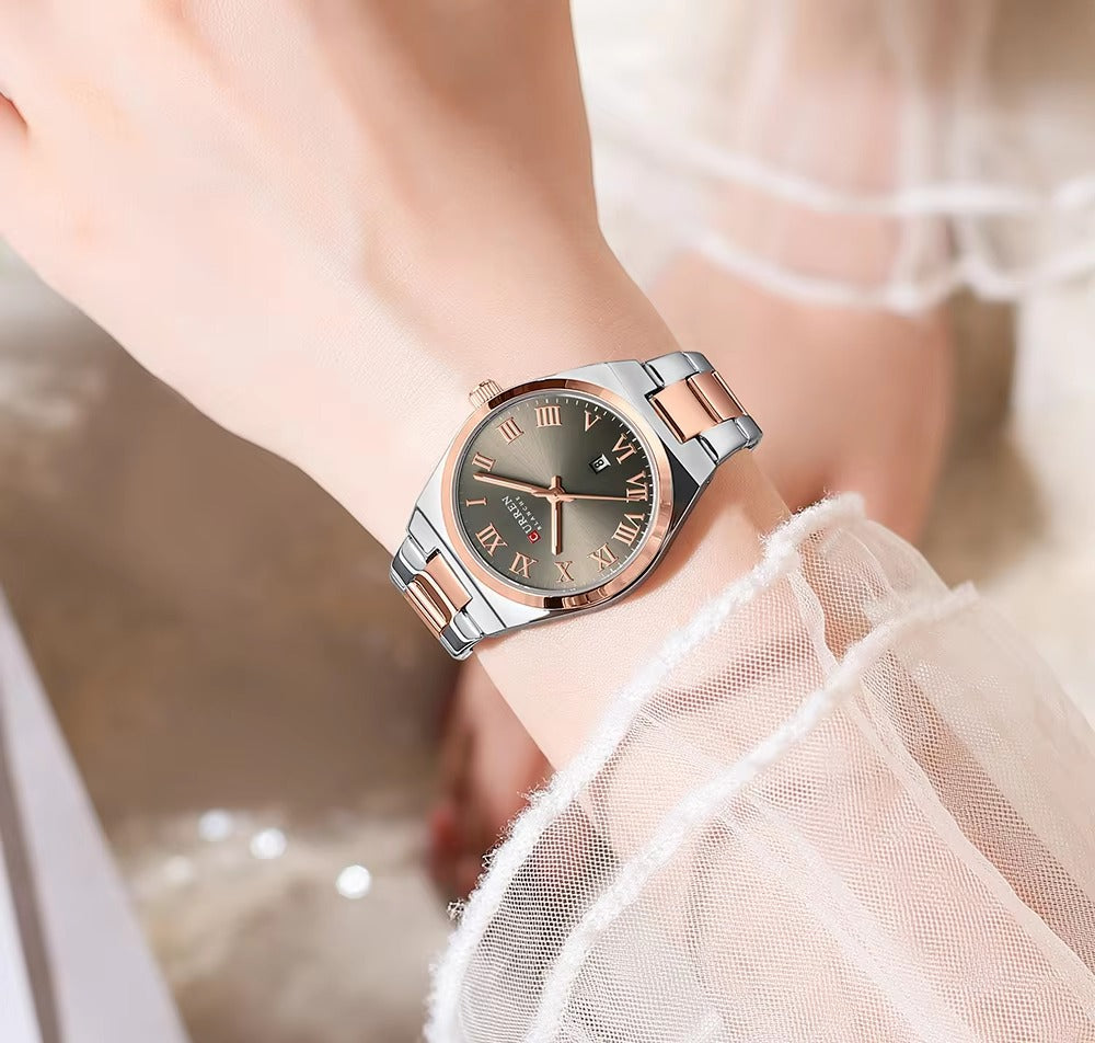 CURREN 9095 - Reloj de acero inoxidable para mujer
