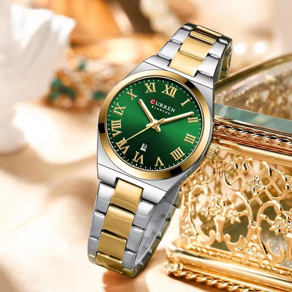 CURREN 9095 - Reloj de acero inoxidable para mujer