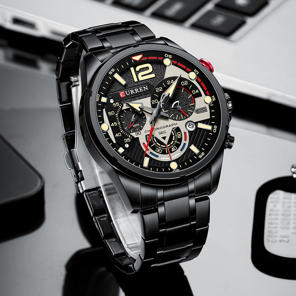 CURREN 8395 - Reloj de acero inoxidable para hombre