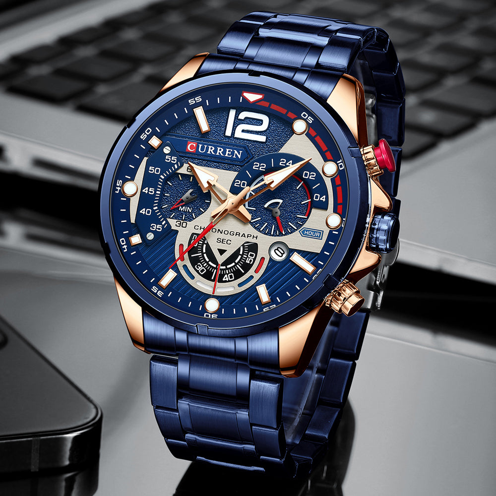 CURREN 8395 - Reloj de acero inoxidable para hombre