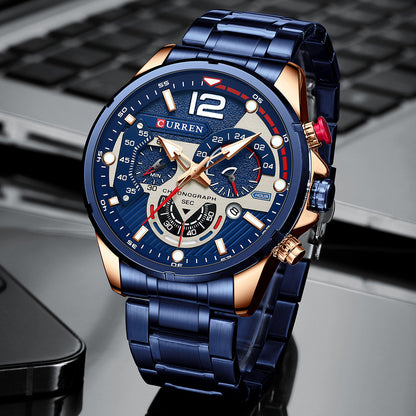 CURREN 8395 - Reloj de acero inoxidable para hombre
